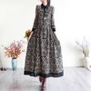 YJM-P993008复古文艺宽松翻领长袖加厚印花连衣裙 商品缩略图0