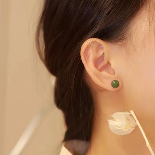 QSS倾尽年华碧玉和田玉耳饰小众设计感耳环古风耳钉女 商品图4