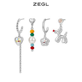 杨超越同款ZEGL串珠耳环女彩色气球狗耳钉银针夏日多巴胺穿搭耳饰