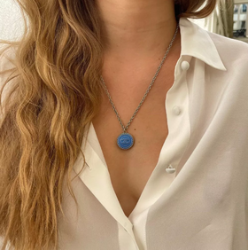 订购6周到｜Gigi Paris-Chanel-蓝色 中古纽扣 项链［法国设计师］