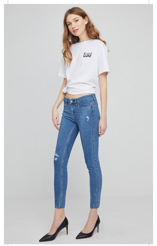 Lee优形丹宁破洞修身显瘦女式九分牛仔裤L124003AL10S 商品图2
