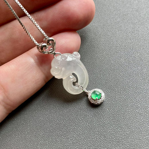 冰种厚庄翡翠龙如意18k白金钻石镶嵌 商品图8