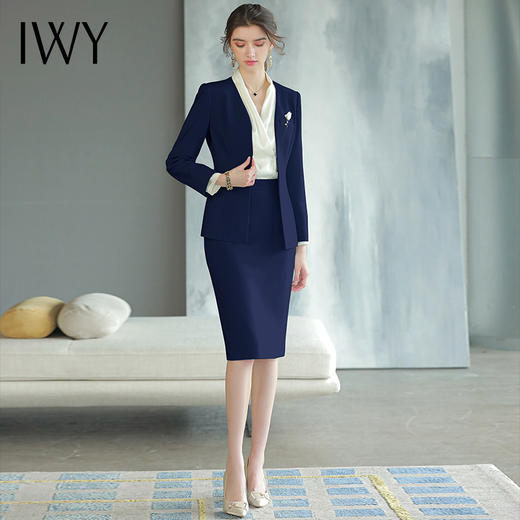IWY/藏青色高端商务酒店接待工装女秋季新款藏青色西装套装职业工作服CS1584 商品图0