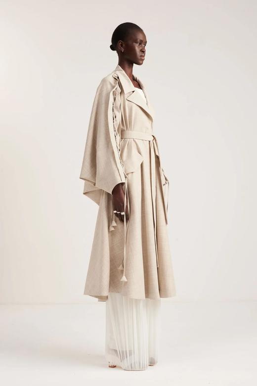 Palmer Harding  亚麻格纹抽绳袖羊毛大衣 商品图2