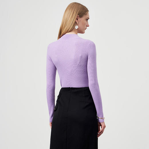 EITIE爱特爱秋新款100%绵羊毛小立领套头纯色薄款打底基础款修身针织衫C2201008 商品图9