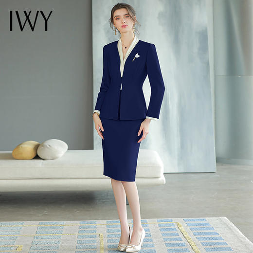 IWY/藏青色高端商务酒店接待工装女秋季新款藏青色西装套装职业工作服CS1584 商品图4