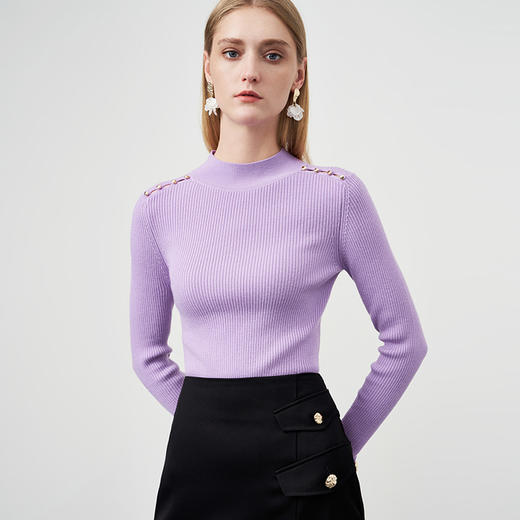 EITIE爱特爱秋新款100%绵羊毛小立领套头纯色薄款打底基础款修身针织衫C2201008 商品图7
