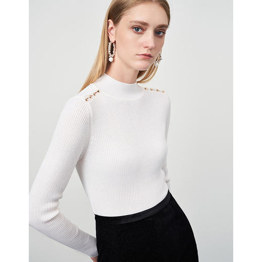 EITIE爱特爱秋新款100%绵羊毛小立领套头纯色薄款打底基础款修身针织衫C2201008 商品图4