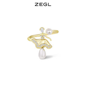 ZEGL设计师舞者系列人造珍珠戒指女小众设计指环开口可调节食指戒
