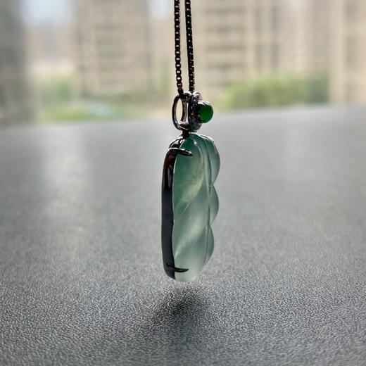 高冰到玻璃种翡翠叶子18k白金钻石镶嵌 商品图11