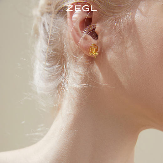 ZEGL设计师秋日午后系列琉璃柿子耳钉女高级感花朵耳环银针耳饰品 商品图2