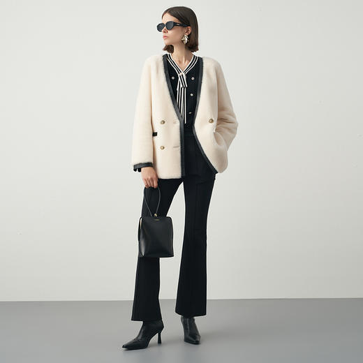 EITIE爱特爱冬季新款气质修身羊毛羊皮革外套大衣7293911 商品图1