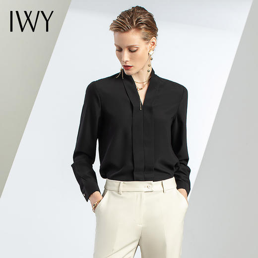 IWY/黑色衬衫套裤秋冬新款黑色职业套装两件套通勤风工作服正装女OLB11120+P11379 商品图4