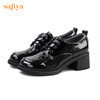 Safiya/索菲娅 2024新款复古英伦风压花牛皮系带粗跟小皮鞋女 SF23112415/SF31112415/SF41112415 商品缩略图0