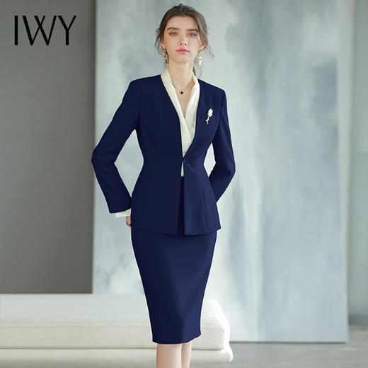 IWY/藏青色高端商务酒店接待工装女秋季新款藏青色西装套装职业工作服CS1584 商品图1