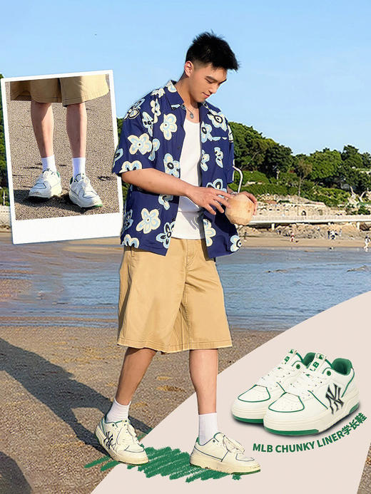 回购无数！！新款 MLB满标老花&经典洋基队板鞋丨新款3色巨轻便!!! 脚感很舒服！纽约洋基队新配色+Chunky Liner Low/ 魔术贴中帮 校园风系列增高厚底百搭学长鞋，男女可穿 商品图4