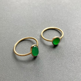 冰种阳绿翡翠戒指18k黄金镶嵌