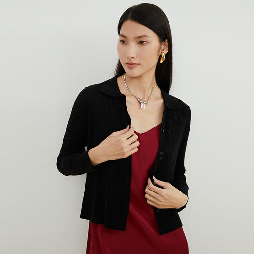 EITIE爱特爱秋季新款时尚通勤气质百搭短款针织开衫C2201004 商品图11