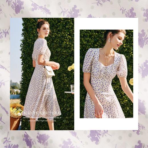 欧芮儿碎花雪纺连衣裙女春装2022年新款收腰时尚法式灯笼袖大摆裙 商品图2