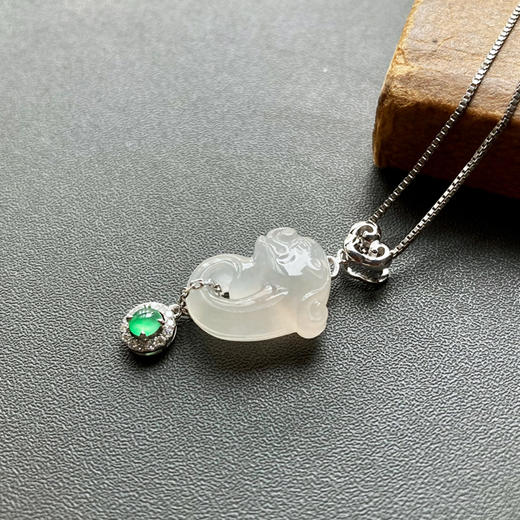 冰种厚庄翡翠龙如意18k白金钻石镶嵌 商品图3