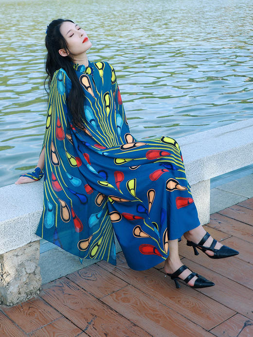 蓝韵花眼水袖连衣裙 |杨丽萍老师同款 | 现货加急发 商品图3