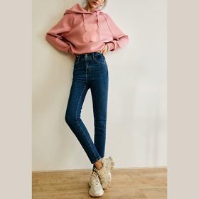 欧芮儿铅笔牛仔裤女2022春季新款高腰显瘦时尚休闲直筒弹力小脚裤