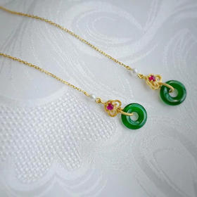 龢盒原创 18k金镶冰绿翡翠平安圈耳线