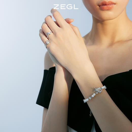 ZEGL设计师秋夜甜梦系列星月珍珠戒指女小众设计开口可调节食指戒 商品图9