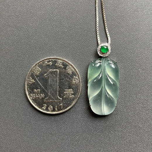 高冰到玻璃种翡翠叶子18k白金钻石镶嵌 商品图6