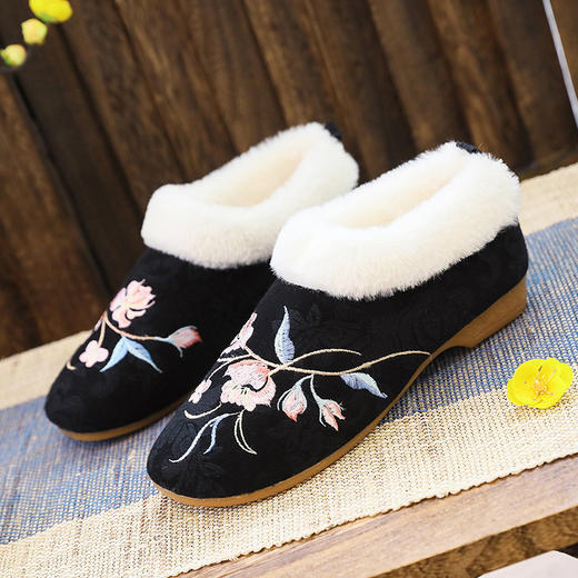 棉鞋秋季新款加绒毛口边，女士布鞋复古民族风低跟绣花鞋 XQX不觉晓 商品图3