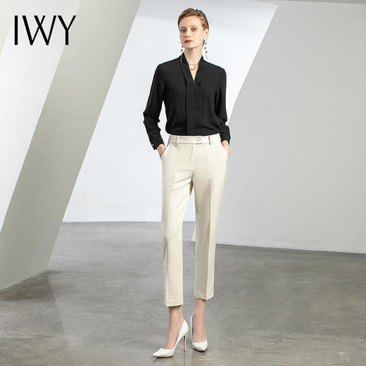 IWY/黑色衬衫套裤秋冬新款黑色职业套装两件套通勤风工作服正装女OLB11120+P11379 商品图1