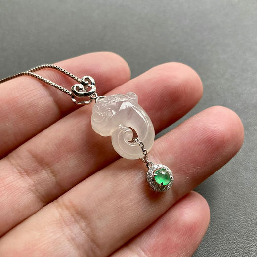 冰种厚庄翡翠龙如意18k白金钻石镶嵌 商品图7