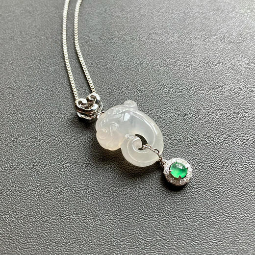 冰种厚庄翡翠龙如意18k白金钻石镶嵌 商品图4