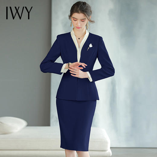 IWY/藏青色高端商务酒店接待工装女秋季新款藏青色西装套装职业工作服CS1584 商品图2