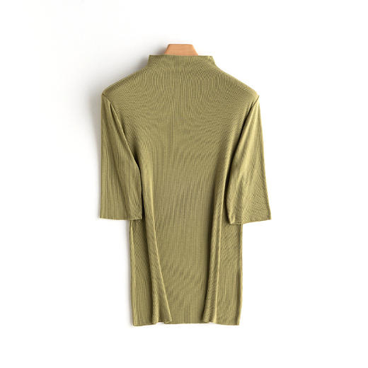 【拍2件79元】螺纹半高领中袖气质打底衫女秋冬五分袖休闲纯色内搭高弹修身打底衫 商品图4