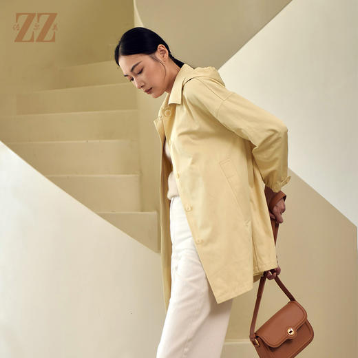 佐尔美秋季新款 时尚纯色带帽中长风衣女E23FZ13 商品图2