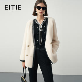 EITIE爱特爱冬季新款气质修身羊毛羊皮革外套大衣7293911