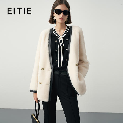 EITIE爱特爱冬季新款气质修身羊毛羊皮革外套大衣7293911 商品图0
