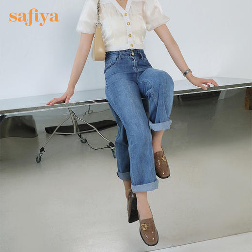 【七夕佳礼】Safiya/索菲娅 商场同款2023秋季新款小皮鞋复古英伦风漆皮圆头粗跟深口乐福鞋 SF33112420/SF23112420 商品图4