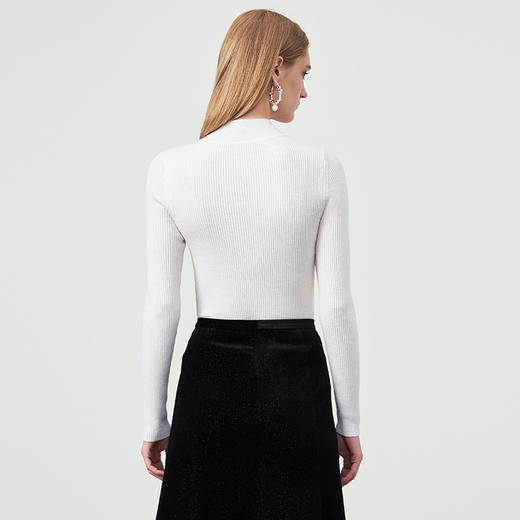 EITIE爱特爱秋新款100%绵羊毛小立领套头纯色薄款打底基础款修身针织衫C2201008 商品图5