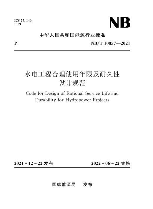 水电工程合理使用年限及耐久性设计规范（NB/T 10857—2021） 商品图0