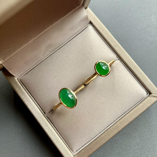 冰种阳绿翡翠戒指18k黄金镶嵌 商品图1