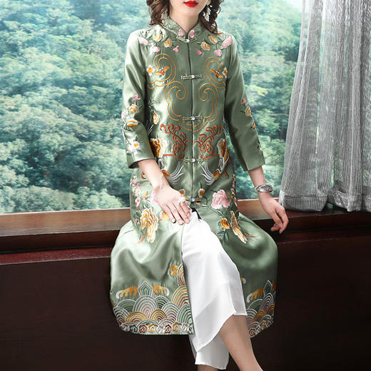 民族风大码复古刺绣单排扣宽松中长款旗袍改良式秋装外套FL6115 商品图0