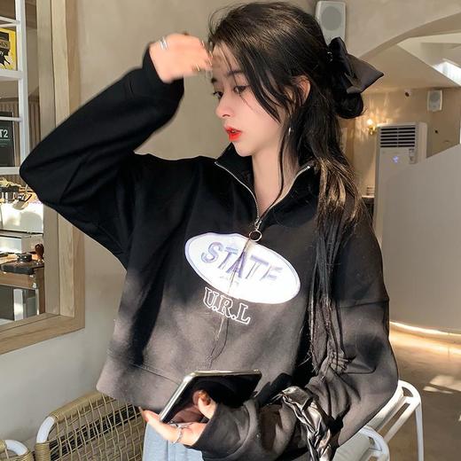 黛唯梵美式hiphop短款半高领卫衣女春秋宽松潮ins慵懒风bf薄款拉链外套 商品图3