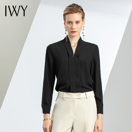 IWY/黑色衬衫套裤秋冬新款黑色职业套装两件套通勤风工作服正装女OLB11120+P11379 商品图2