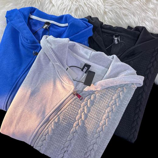 黛唯梵氛围感春秋斜链开衫外套女早秋2022新款设计感拼接麻花纹连帽卫衣 商品图1