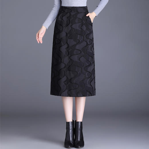 提花半身裙，女秋冬时尚高腰A字裙垂感大摆裙女装裙子 SS7166 商品图2