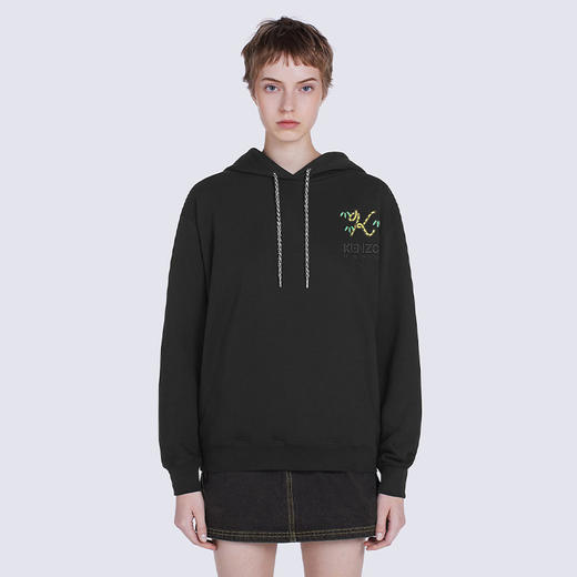 KENZO 高田贤三 女士棉质 TIGER TAIL K 徽标刺绣连帽长袖卫衣 黑色 FC62 SW014 4MF 99J 商品图1