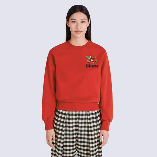 KENZO 高田贤三 女士棉质 TIGER TAIL K 徽标刺绣圆领长袖卫衣 红色 FC62 SW658 4MF 21 商品图1