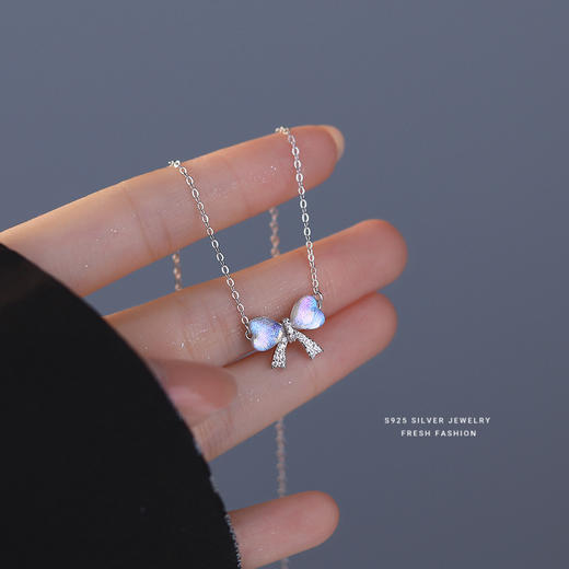 【霜降】S925银爱心蝴蝶结幻彩星空小众设计项链【YXS-	A2659】 商品图1